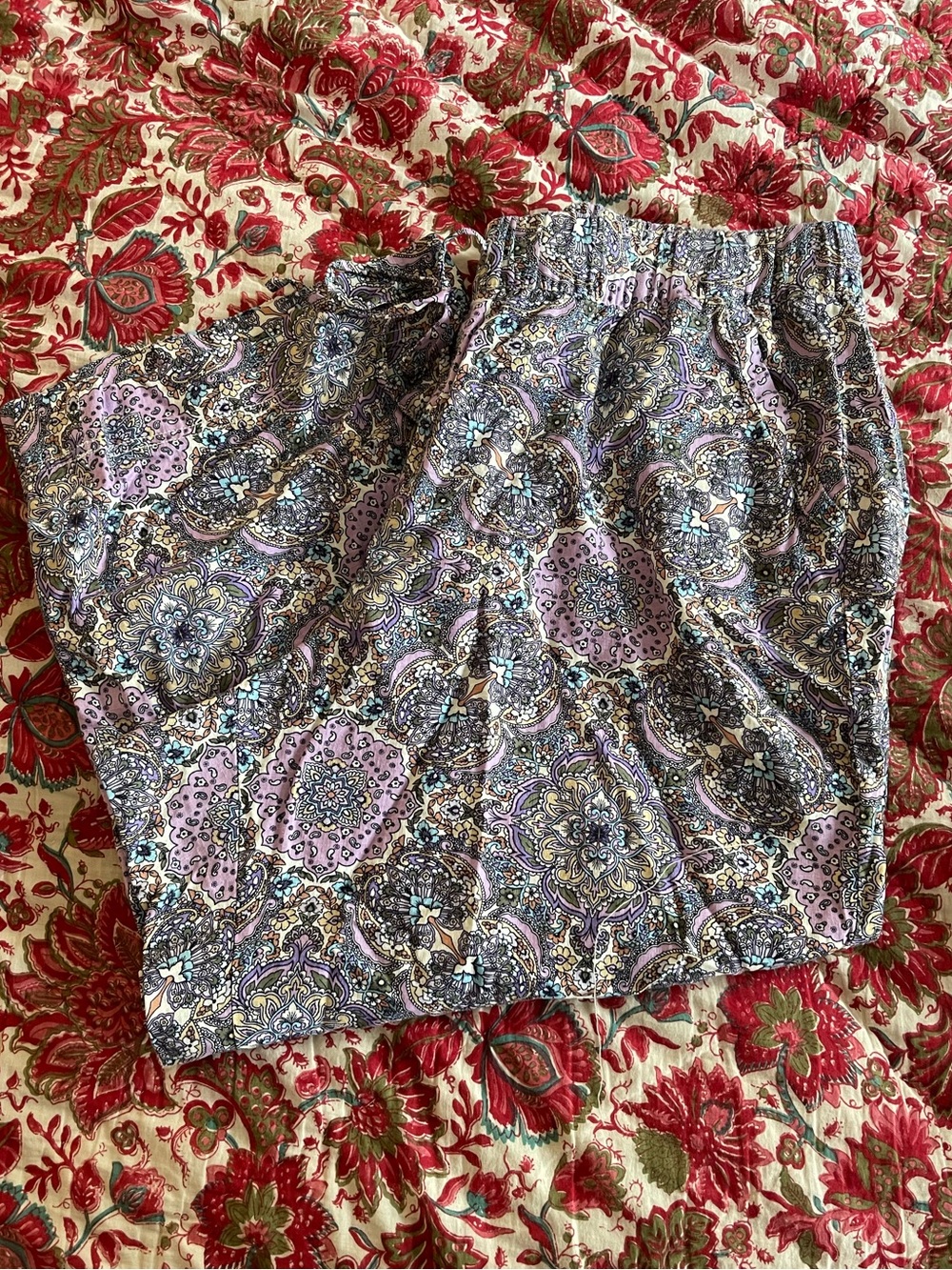 Paisley Print wide leg linen pants